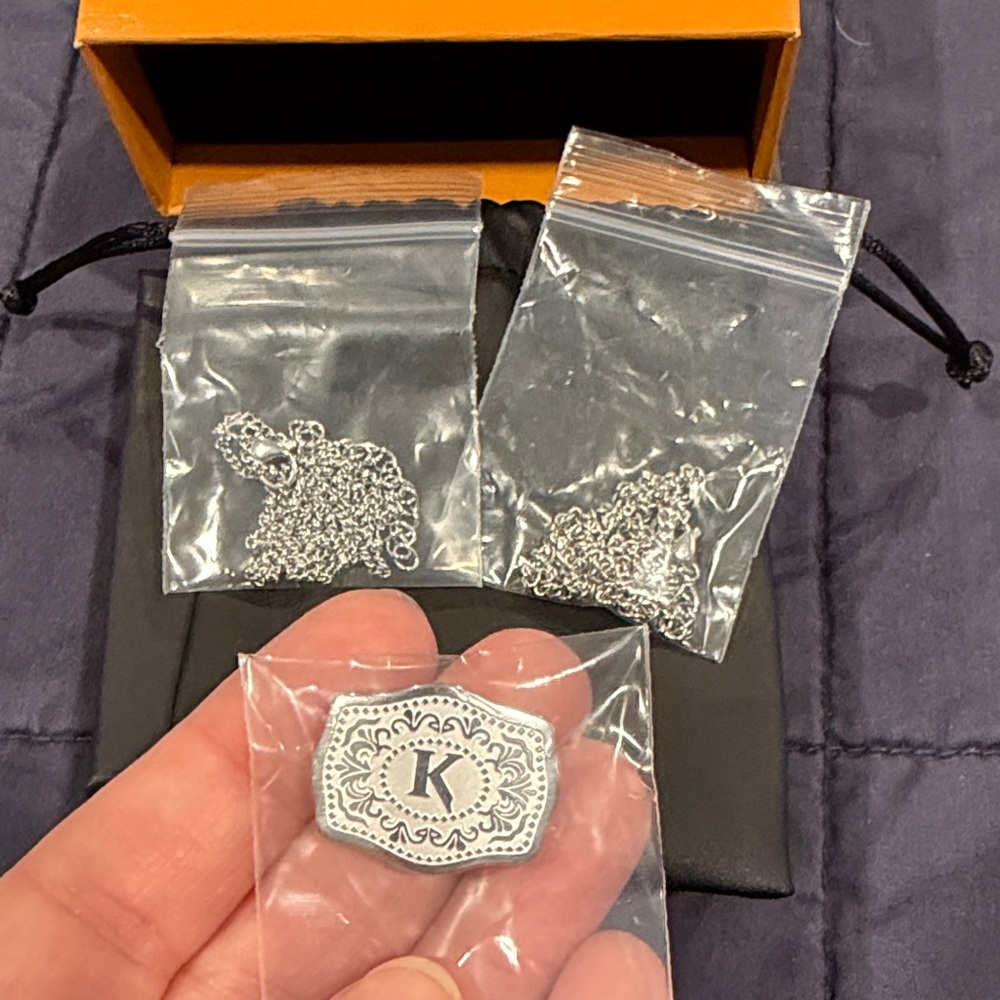 Monogram 'K' Silver Belt Buckle Pendant Necklace
